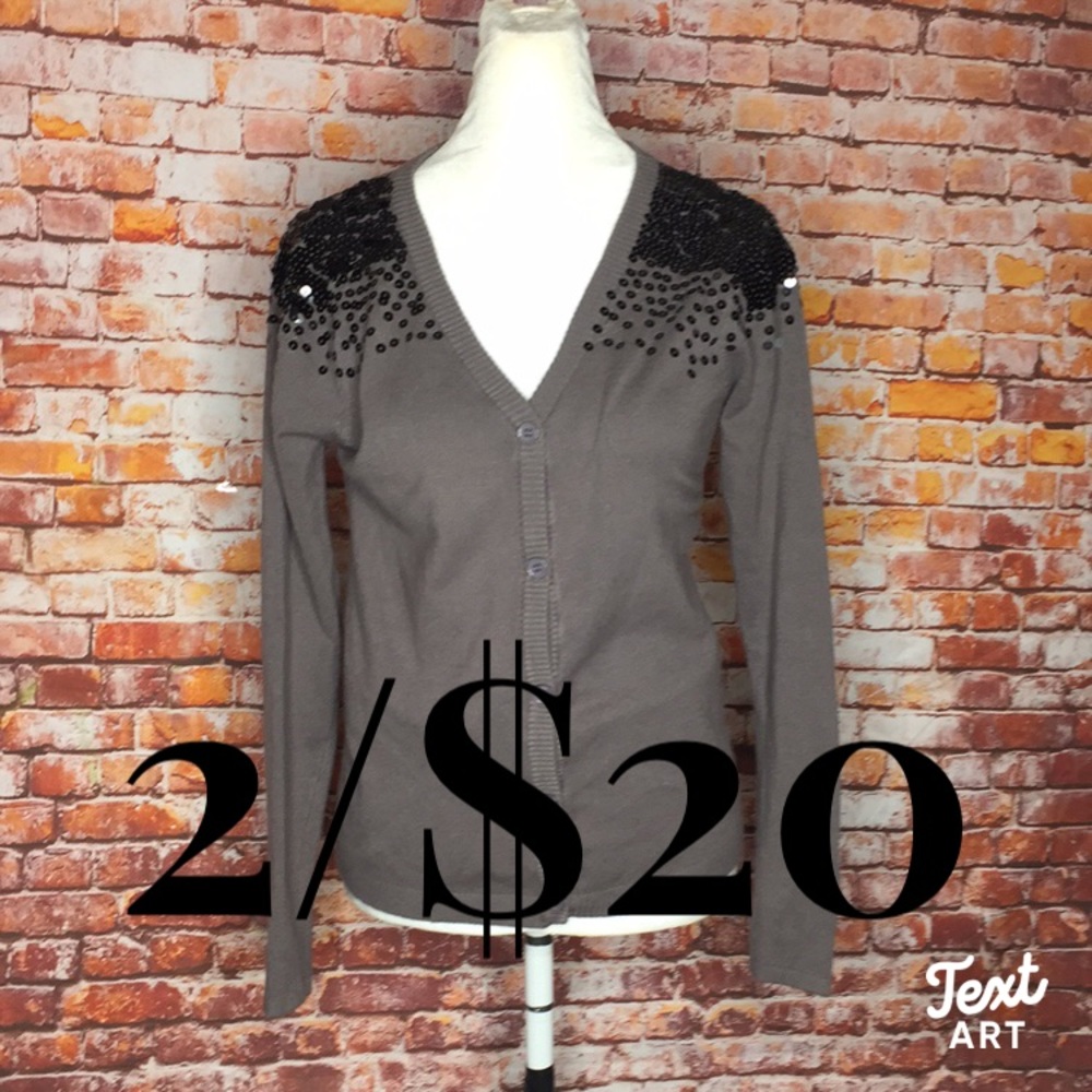 Rue 21 Gray and Black Sequined Button Down Cardigan